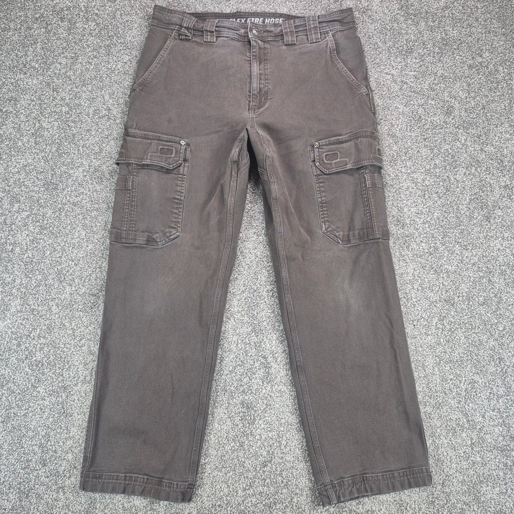 Duluth Trading Flex Fire Hose Cargo Pants Mens 35x30 Brown Relaxed Fit Workwear